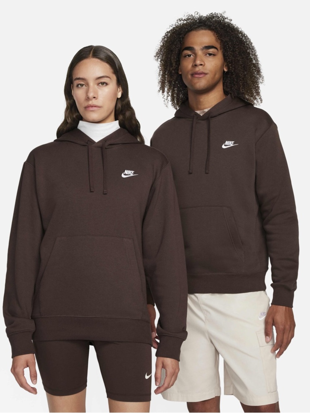 New Nike Men's Pullover Hoodie Fleeced SMALL with White Swoosh Logo - Brown $90